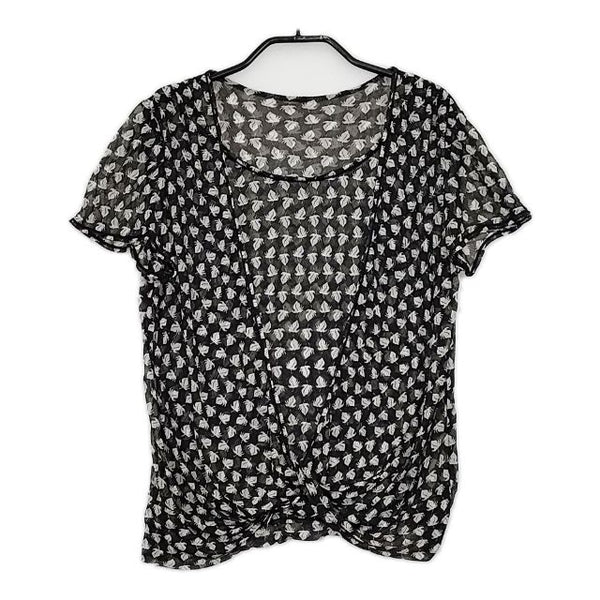 CHRISTIAN AUJARD シルク 総柄 レイヤード風 シアー 半袖Ｔシャツ カットソー ブラック ベージュ レディース クリスチャンオジャール【中古】5-0614S∞