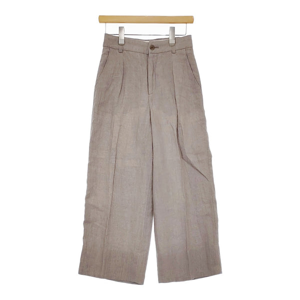 HUMAN WOMAN 077-0130543 ラミーリネンキャンパストリプルウォッシュパンツ S 定価17600円 グレー レディース ヒューマンウーマン【中古】5-0325M♪