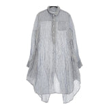 R&D.M.Co- スワローテイルシャツ ストライプ リネン ワンピース ブルー ホワイト レディース オールドマンズテーラー【中古】5-0417M∞