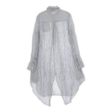 R&D.M.Co- スワローテイルシャツ ストライプ リネン ワンピース ブルー ホワイト レディース オールドマンズテーラー【中古】5-0417M∞