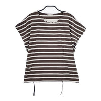 INGEBORG フラワーモチーフ ジップ付き ボーダー 半袖Ｔシャツ カットソー ブラウン ホワイト レディース インゲボルグ【中古】5-0619S∞