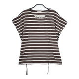 INGEBORG フラワーモチーフ ジップ付き ボーダー 半袖Ｔシャツ カットソー ブラウン ホワイト レディース インゲボルグ【中古】5-0619S∞