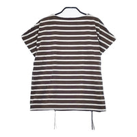 INGEBORG フラワーモチーフ ジップ付き ボーダー 半袖Ｔシャツ カットソー ブラウン ホワイト レディース インゲボルグ【中古】5-0619S∞
