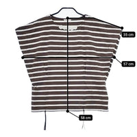 INGEBORG フラワーモチーフ ジップ付き ボーダー 半袖Ｔシャツ カットソー ブラウン ホワイト レディース インゲボルグ【中古】5-0619S∞