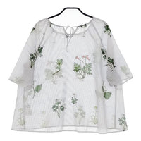 CACUMA 野の花のラグランブラウス フラワープリント ボタニカル柄 ブラウス シャツ ブルー レディース カクマ【中古】5-0417M∞