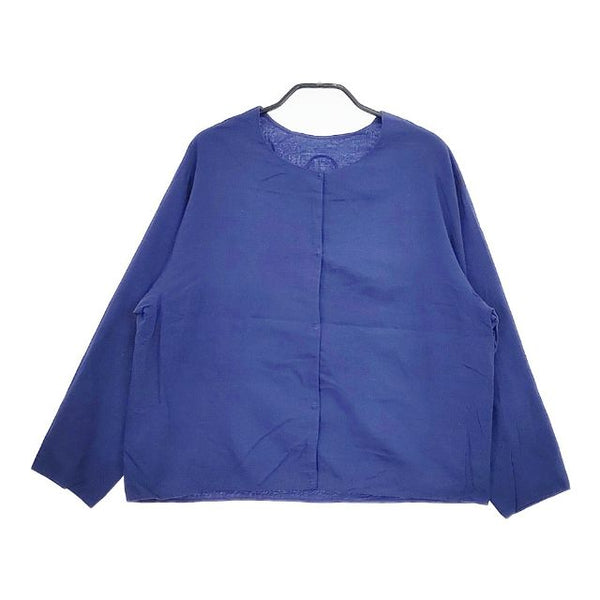 Lin francais d'antan ノーカラージャケット スナップボタン コットン 長袖シャツ ブルー レディース ランフランセダンタン【中古】5-0417M∞