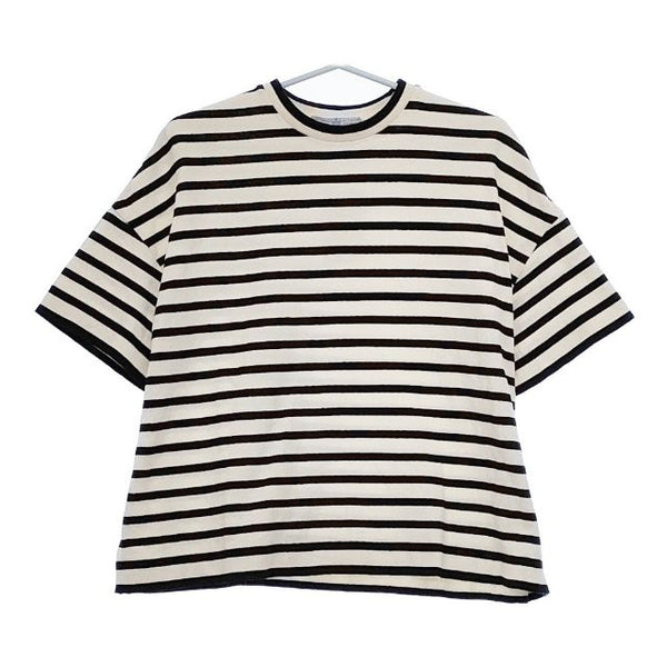 R&D.M.Co- 未使用品 BORDER KNIT & SEW T SHIRT ボーダー 定価26400円 no.6064 半袖Ｔシャツ カットソー キナリ ネイビー レディース オールドマンズテーラー【中古】5-0601S∞
