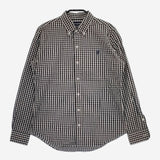 GYMPHLEX ボタンダウン ギンガムチェック 胸刺繍 COMBED COTTON 長袖シャツ ブラック ホワイト レディース ジムフレックス【中古】5-0204M∞