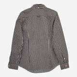 GYMPHLEX ボタンダウン ギンガムチェック 胸刺繍 COMBED COTTON 長袖シャツ ブラック ホワイト レディース ジムフレックス【中古】5-0204M∞