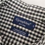 GYMPHLEX ボタンダウン ギンガムチェック 胸刺繍 COMBED COTTON 長袖シャツ ブラック ホワイト レディース ジムフレックス【中古】5-0204M∞
