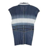 PLEATS PLEASE ISSEY MIYAKE デニム転写プリント プリーツ トップス スカート セットアップ ネイビー グレー レディース プリーツプリーズ【中古】5-0601S∞