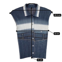 PLEATS PLEASE ISSEY MIYAKE デニム転写プリント プリーツ トップス スカート セットアップ ネイビー グレー レディース プリーツプリーズ【中古】5-0601S∞
