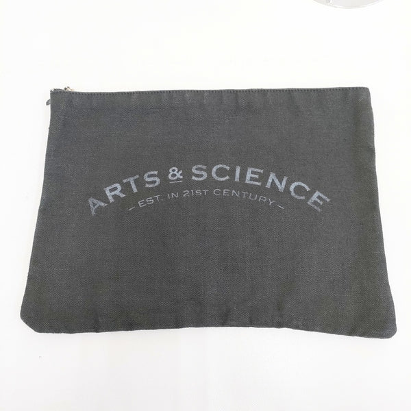 ARTS&SCIENCE リネン ロゴ ポーチ大 ポーチ ブラック レディース アーツ&サイエンス【中古】5-0526G◎