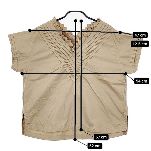 美品☆45rpm 45R ゴマチノのタックレースシャツ ベージュ 45R/45rpm ゴマチノのタックレースTシャツ 定価34100円 半袖