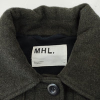 MHL. 595-6210508 サイズ1 ベーシックメルトンコート ステンカラーコート カーキ レディース エムエイチエル【中古】4-1018A♪