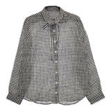 nest Robe リネンボウタイブラウス ギンガムチェック 01174-1117 長袖シャツ ブラック ホワイト レディース ネストローブ【中古】5-0403M∞