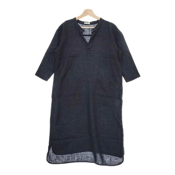 fog linen work リトアニアリネン 五分袖 プルオーバー ワンピース ネイビー レディース フォグリネンワーク【中古】5-0529M∞