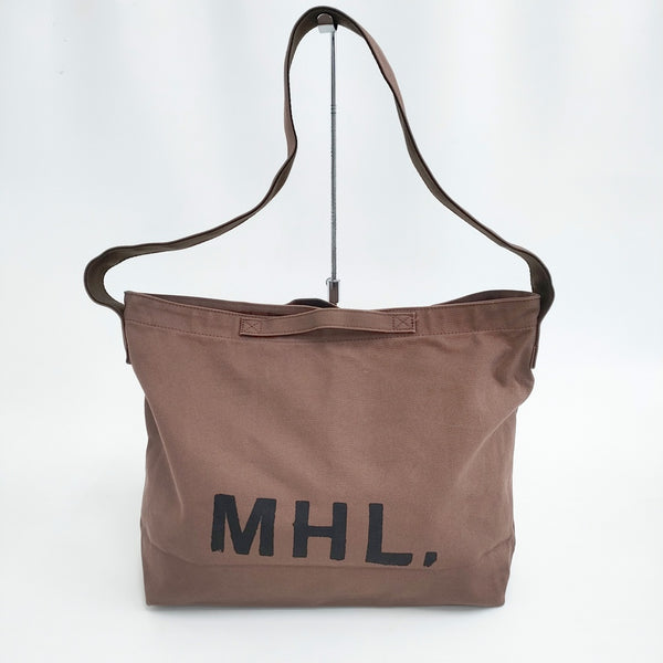 MHL. キャンバスショルダーバッグ ロゴプリント ショルダーバッグ ブラウン レディース エムエイチエル【中古】5-0404G◎
