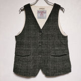 HARRIS TWEED/liflattie ships チェック ツイード ベスト カーキ オフホワイト レディース ハリスツイード/リフラティ シップス【中古】4-1121T∞