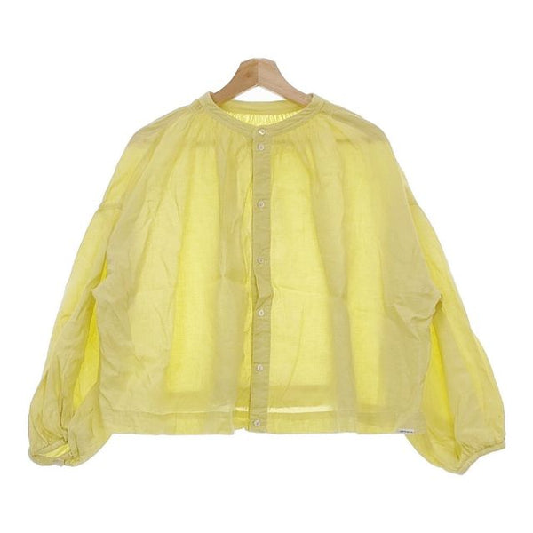 nest Robe/UpcycleLino 01231-1018 近江晒天然染め ギャザーショート ブラウス シャツ 23SS イエロー レディース ネストローブ/アップサイクルリノ【中古】5-0529M∞