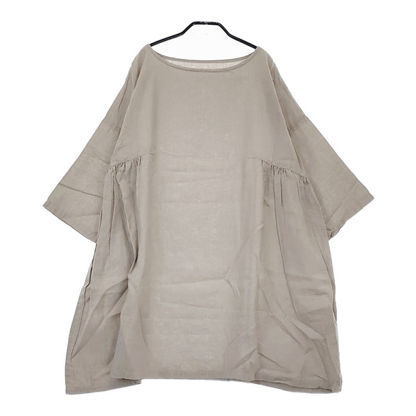 nest Robe リネン製品染め サイドギャザー 01131-1086 ボートネック チュニック ライトグレー レディース ネストローブ【中古】5-0506M♪