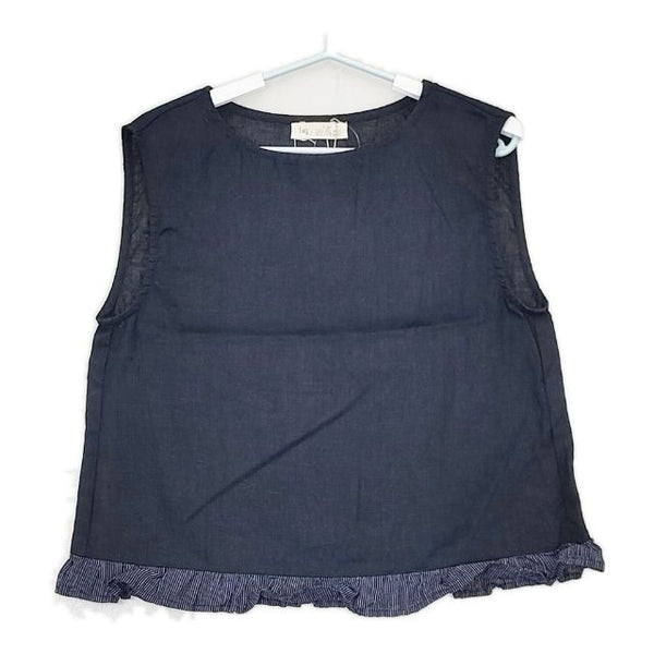 fog linen work 定価12000円 fog with nest Robe リトアニアリネン ブラウス シャツ ネイビー レディース フォグリネンワーク【中古】5-0507S∞