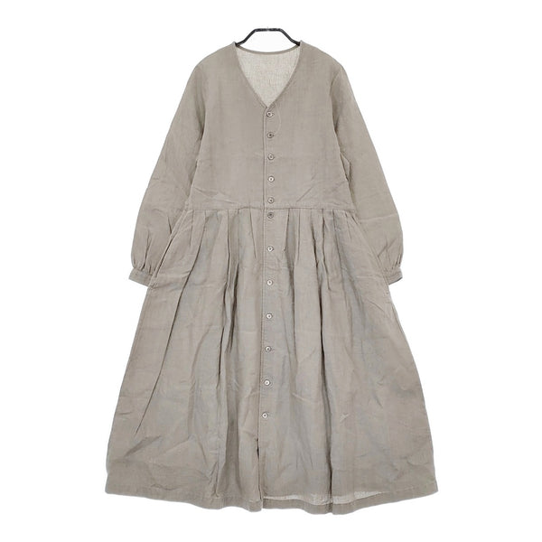 nest Robe リネンVネック タック 01171-1127 定価26000円 ワンピース グレー レディース ネストローブ【中古】5-0506M♪