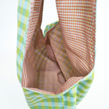 Lin francais d'antan Claudel reversible bag ギンガムチェック ワンハンドル ハンドバッグ キミドリ イエロー レディース ランフランセダンタン【中古】5-0625M◎