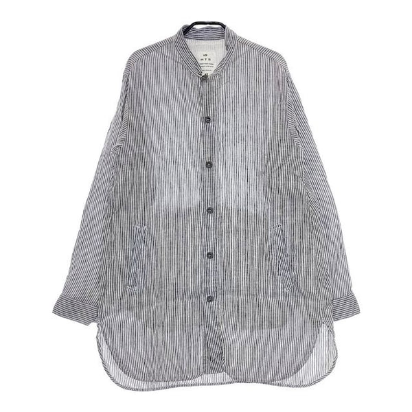 HARROW TOWN STORES HTS ストライプ リネン シャツワンピ ワンピース ブルー ホワイト レディース ハロウタウンストアズ【中古】5-0416M∞