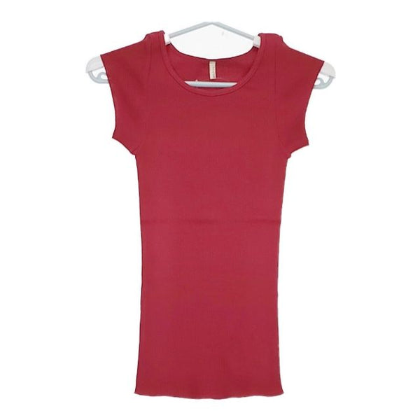 MILFOIL リブ 2分袖インナー MCS-LTS020 オーガニックコットン 半袖Ｔシャツ カットソー レッド レディース ミルフォイル【中古】5-0709S∞