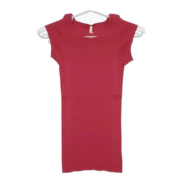 MILFOIL リブ 2分袖インナー MCS-LTS020 オーガニックコットン 半袖Ｔシャツ カットソー レッド レディース ミルフォイル【中古】5-0709S∞
