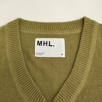 MHL. DRY COTTON LINEN 595-4161501 サイズ2 ニット ジップアップ Vネック ベスト 24SS カーキ レディース エムエイチエル【中古】5-0608M♪