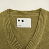 MHL. DRY COTTON LINEN 595-4161501 サイズ2 ニット ジップアップ Vネック ベスト 24SS カーキ レディース エムエイチエル【中古】5-0608M♪