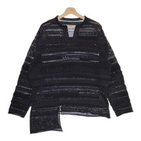 Y's STRIPE OPENWORK ASYMMETRIC LONG SLEEVE PULLOVER yy-k73-684 サイズ2 ニット 24SS ブラック レディース ワイズ/Yohji【中古】4-1014M♪