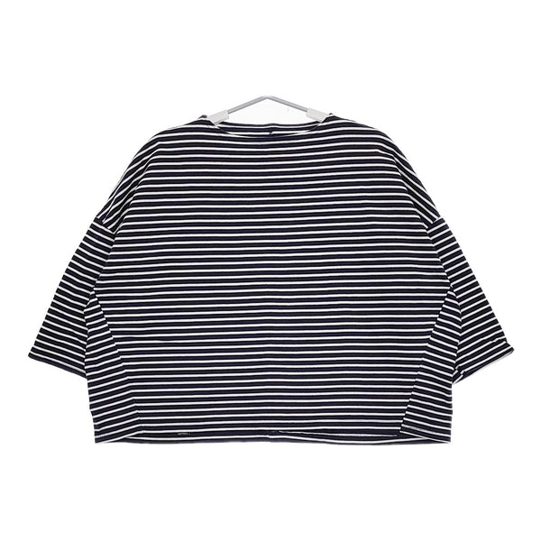LinenYa delave long sleeve border T-shirs narrow width 定価12100円 ボーダーカットソー ネイビー レディース リネンヤ【中古】5-0227M♪