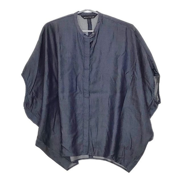 mizuiro-ind セルロース 比翼ボタン スタンドカラー コクーンシャツ ブラウス シャツ ブルー レディース ミズイロインド【中古】5-0612S∞