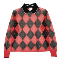 ISABEL MARANT アーガイル シアートップス ポロシャツ レッド ブラック レディース イザベルマラン【中古】5-0328M♪