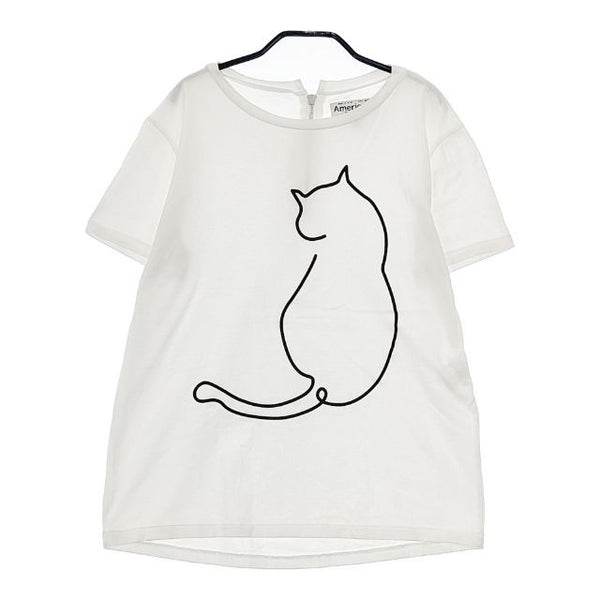 AMERICANA バッグファスナー ネコプリント 半袖Ｔシャツ カットソー ホワイト レディース アメリカーナ【中古】5-0612S∞