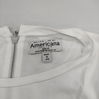 AMERICANA バッグファスナー ネコプリント 半袖Ｔシャツ カットソー ホワイト レディース アメリカーナ【中古】5-0612S∞