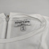 AMERICANA バッグファスナー ネコプリント 半袖Ｔシャツ カットソー ホワイト レディース アメリカーナ【中古】5-0612S∞