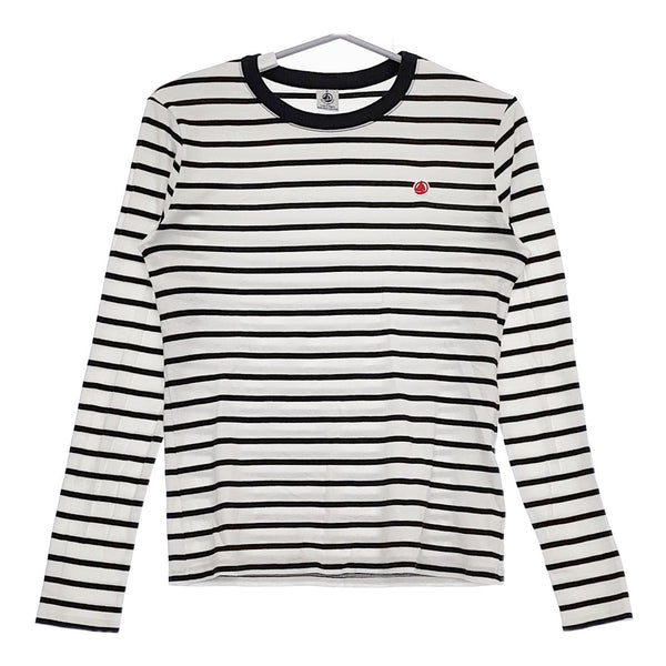 PETIT BATEAU サイズM ボーダー 長袖Ｔシャツ カットソー ロンＴ ネイビー ホワイト レディース プチバトー【中古】5-0227M♪