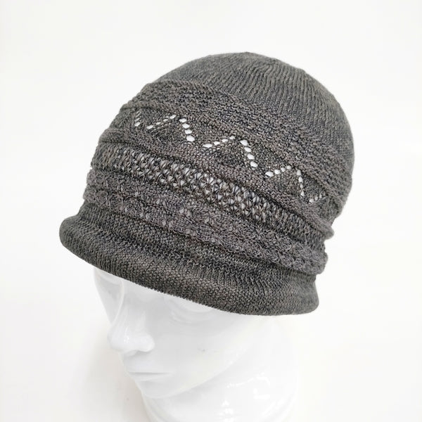 MAXIM リネンコットン 透かし編み 帽子 ニットキャップ チャコールグレー レディース マキシム【中古】5-0625M◎