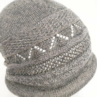 MAXIM リネンコットン 透かし編み 帽子 ニットキャップ チャコールグレー レディース マキシム【中古】5-0625M◎