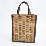 ebagos A4カゴ袋 レザー×紅籐 かごバッグ かごバッグ ベージュ レディース エバゴス【中古】5-0605M◎