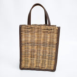 ebagos A4カゴ袋 レザー×紅籐 かごバッグ かごバッグ ベージュ レディース エバゴス【中古】5-0605M◎