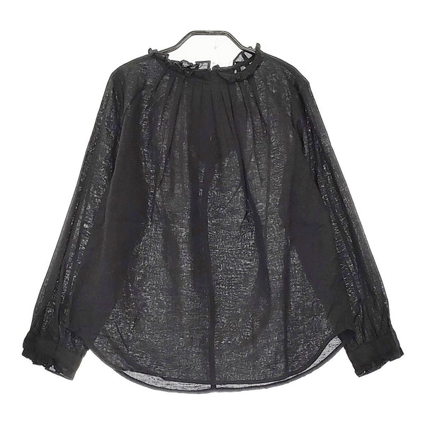 le ciel a temps doux フリルカラー コットンリネン ブラウス シャツ ブラック レディース ルシエルタンドゥース【中古】5-0328M♪