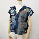 45R/45rpm 45周年記念 バンダナパッチワークのMシャツ（再び・インディゴ）紺 レディース フォーティーファイブアールピーエム【中古】5-0608S♪