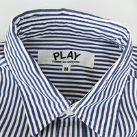 PLAY COMME des GARCONS ワッペンストライプシャツ AZ-B007 サイズM コットン 長袖シャツ AD2019 ブルー ホワイト レディース プレイコムデギャルソン【中古】4-1209M△