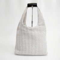 CLEDRAN 新品  PATTERN HALF SHOULDER ヘリンボーン レザーハンドル トートバッグ ホワイト ベージュ レディース クレドラン【中古】5-0308G∞