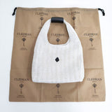 CLEDRAN 新品  PATTERN HALF SHOULDER ヘリンボーン レザーハンドル トートバッグ ホワイト ベージュ レディース クレドラン【中古】5-0308G∞